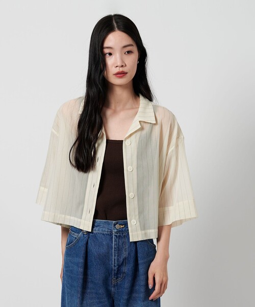 BEAUTY&YOUTH UNITED ARROWS(ビューティーアンドユースユナイテッドアローズ)の「ポリエステルコットン シアーストライプ シャツ -ウォッシャブル-(シャツ/ブラウス・レディース・ホワイト/ブラック/ナチュラル・FREE)」の4枚目の写真