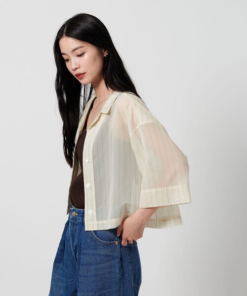 BEAUTY&YOUTH UNITED ARROWS(ビューティーアンドユースユナイテッドアローズ)の「ポリエステルコットン シアーストライプ シャツ -ウォッシャブル-(シャツ/ブラウス・レディース・ホワイト/ブラック/ナチュラル・FREE)」の6枚目の写真