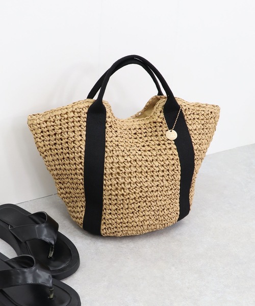 T・S・L（ティーエスエル）の「ハンドルテープペーパートートバッグ（かごバッグ・レディース・ブラック/グレイッシュベージュ/グレー・FREE）」の9枚目の写真