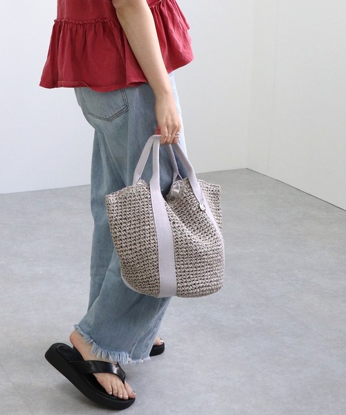 T・S・L（ティーエスエル）の「ハンドルテープペーパートートバッグ（かごバッグ・レディース・ブラック/グレイッシュベージュ/グレー・FREE）」の10枚目の写真