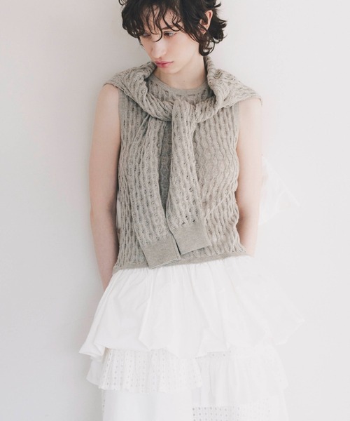 HONEY MI HONEY（ハニーミーハニー）の「taffeta balloon knit tunic（ニット/セーター・レディース・オフホワイト/ブラック/グレー・FREE）」の4枚目の写真
