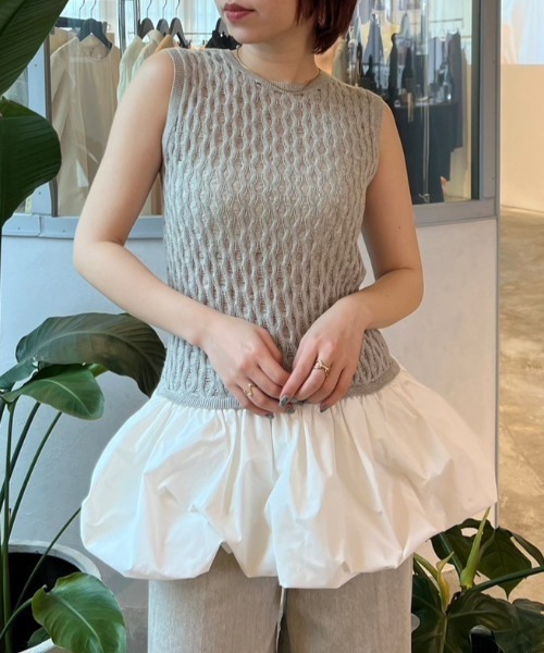 HONEY MI HONEY（ハニーミーハニー）の「taffeta balloon knit tunic（ニット/セーター・レディース・オフホワイト/ブラック/グレー・FREE）」の6枚目の写真