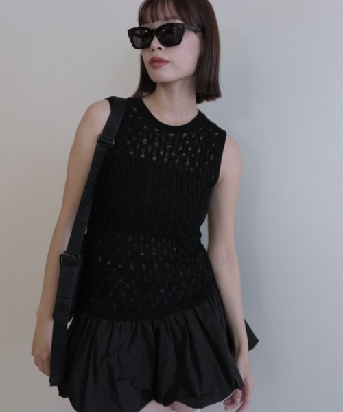 HONEY MI HONEY（ハニーミーハニー）の「taffeta balloon knit tunic（ニット/セーター・レディース・オフホワイト/ブラック/グレー・FREE）」の17枚目の写真