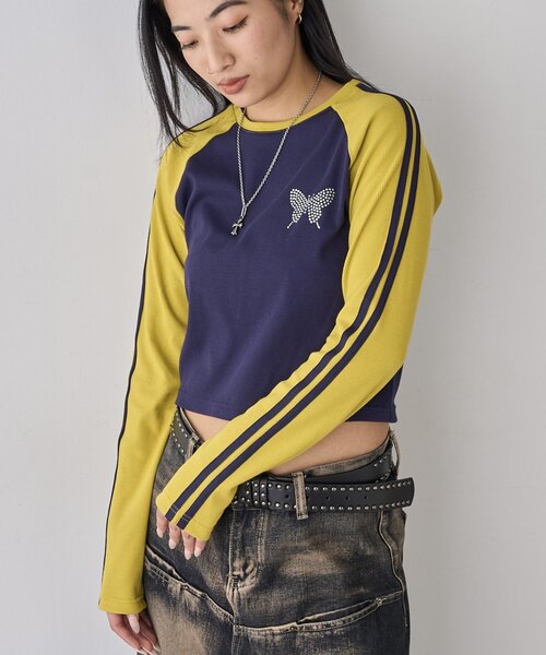 WHO'S WHO gallery（フーズフーギャラリー）の「【WEB限定】ラインストーンラグランバタフライトップス（Tシャツ/カットソー・レディース・ブラック/ミント/ネイビー/ホワイト/レッド・FREE）」の8枚目の写真