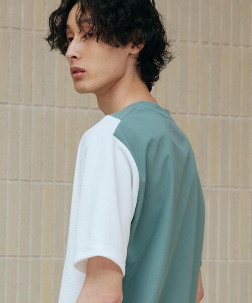 THE SHOP TK （ザ ショップ ティーケー ）の「アムンゼン異素材切替半袖Tシャツ（Tシャツ/カットソー・メンズ・ホワイト系7/グリーン系5/ホワイト系8/ネイビー系4・02/03/04）」の7枚目の写真