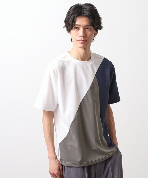 新品 半袖Tシャツ 異素材 90 セール】アムンゼン異素材切替半袖Tシャツ（Tシャツ/カットソー