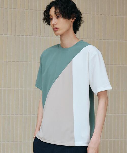 THE SHOP TK （ザ ショップ ティーケー ）の「アムンゼン異素材切替半袖Tシャツ（Tシャツ/カットソー・メンズ・ホワイト系7/グリーン系5/ホワイト系8/ネイビー系4・02/03/04）」の3枚目の写真