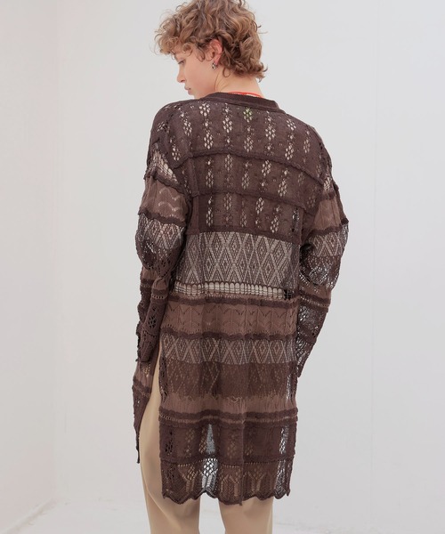 ODAKHA(オダカ)の「ODAKHA / crazy lace knit cardigan(クレイジーレースニットカーディガン OH25SS-KN10)(カーディガン/ボレロ・レディース・ブラウン/ブラック・38)」の15枚目の写真