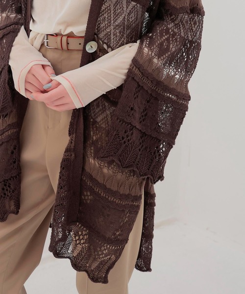 ODAKHA(オダカ)の「ODAKHA / crazy lace knit cardigan(クレイジーレースニットカーディガン OH25SS-KN10)(カーディガン/ボレロ・レディース・ブラウン/ブラック・38)」の13枚目の写真