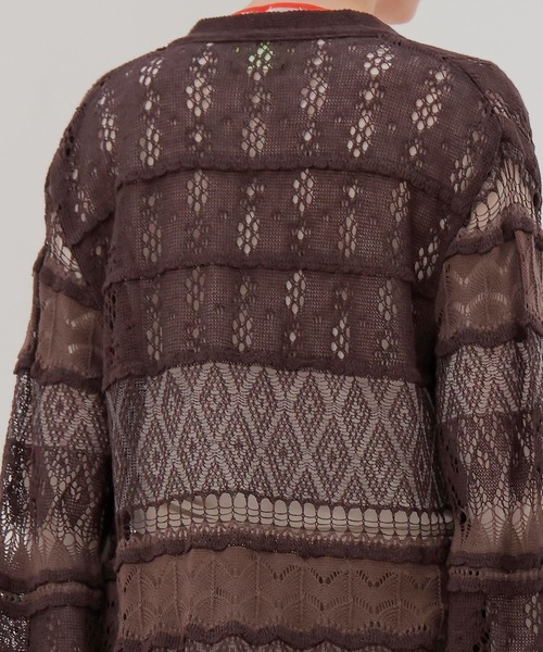 ODAKHA(オダカ)の「ODAKHA / crazy lace knit cardigan(クレイジーレースニットカーディガン OH25SS-KN10)(カーディガン/ボレロ・レディース・ブラウン/ブラック・38)」の11枚目の写真