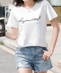 配色 ロゴ 刺繍 クルーネック Tシャツ