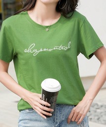 配色 ロゴ 刺繍 クルーネック Tシャツ