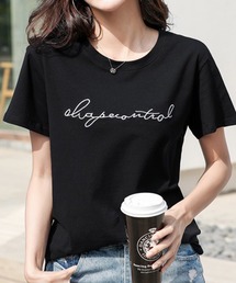 配色 ロゴ 刺繍 クルーネック Tシャツ
