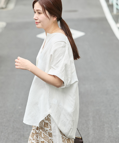 今季 レーヨン麻ノーカラーブラウス JOURNAL STANDARD シャツ ブラウス