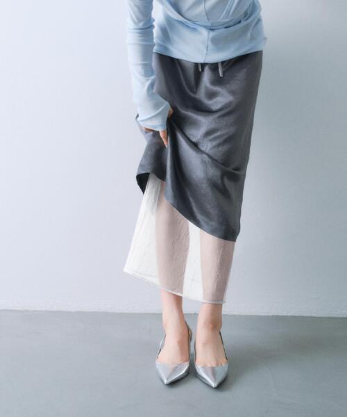 CODE A（コードエー）の「sheer washer layered skirt（スカート・レディース・グレー/オフホワイト・00）」の2枚目の写真