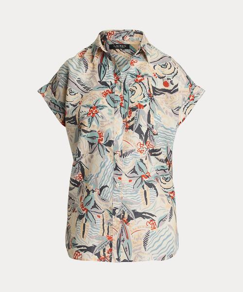 (取寄) ローレン ラルフローレン レディース ピティート リラックスド-フィット フィット プリント ショート スリーブ シャツ Lauren Ralph Lauren women Petite セール】リラックス フィット プリント ショートスリーブ シャツ