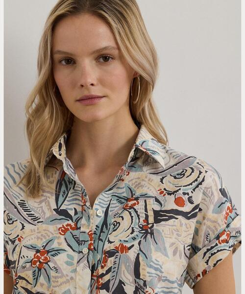 (取寄) ローレン ラルフローレン レディース ピティート リラックスド-フィット フィット プリント ショート スリーブ シャツ Lauren Ralph Lauren women Petite LAUREN RALPH LAUREN リラックス フィット プリント ショート