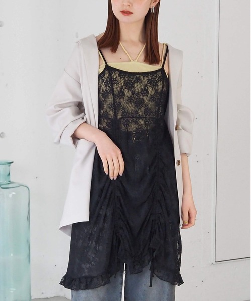 tiptop(ティップトップ)の「レースドロストミニキャミワンピース(ワンピース・レディース・ブラック/オフホワイト/ブラウン系その他/ブラック系その他・FREE)」の2枚目の写真