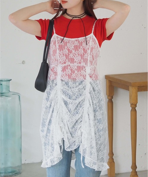 tiptop(ティップトップ)の「レースドロストミニキャミワンピース(ワンピース・レディース・ブラック/オフホワイト/ブラウン系その他/ブラック系その他・FREE)」の6枚目の写真