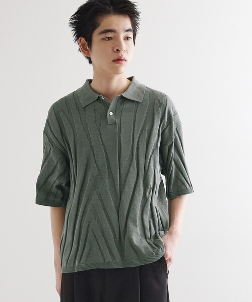 tk.TAKEO KIKUCHI（ティーケータケオキクチ）の「ジャカードニットポロ（ニット/セーター・メンズ・グレー/ブラック/ライトブルー・02/03）」の5枚目の写真