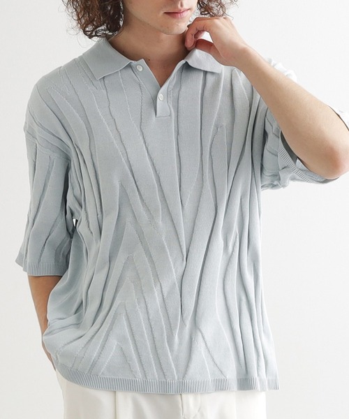 tk.TAKEO KIKUCHI（ティーケータケオキクチ）の「ジャカードニットポロ（ニット/セーター・メンズ・グレー/ブラック/ライトブルー・02/03）」の3枚目の写真