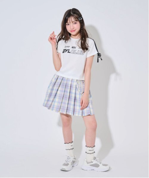 by LOVEiT（バイラビット）の「【ニコ☆プチ掲載】ハートポシェットスカート（スカート・キッズ・ラベンダー/サックスブルー/ピンク・150cm/160cm/120cm/130cm/140cm）」の2枚目の写真