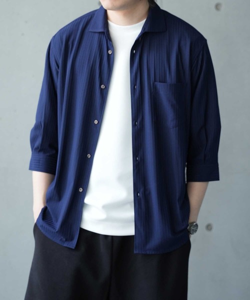 UNION STATION(ユニオンステーション)の「針抜きテレコジャージー7分袖シャツ(シャツ/ブラウス・メンズ・ホワイト/イエロー/ネイビー・M/L/LL)」の1枚目の写真