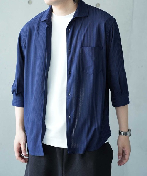 UNION STATION(ユニオンステーション)の「針抜きテレコジャージー7分袖シャツ(シャツ/ブラウス・メンズ・ホワイト/イエロー/ネイビー・M/L/LL)」の6枚目の写真