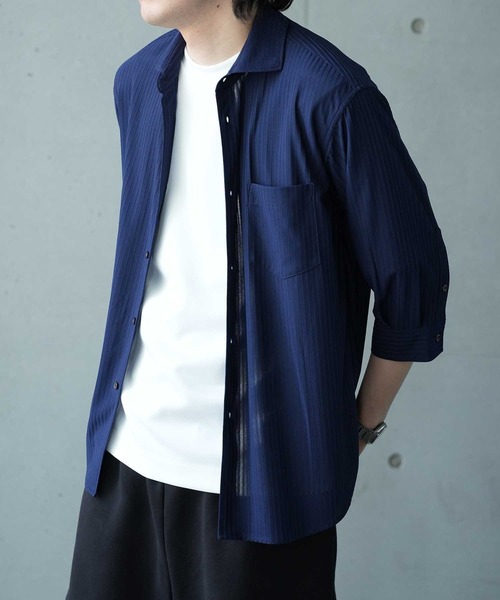 UNION STATION(ユニオンステーション)の「針抜きテレコジャージー7分袖シャツ(シャツ/ブラウス・メンズ・ホワイト/イエロー/ネイビー・M/L/LL)」の7枚目の写真