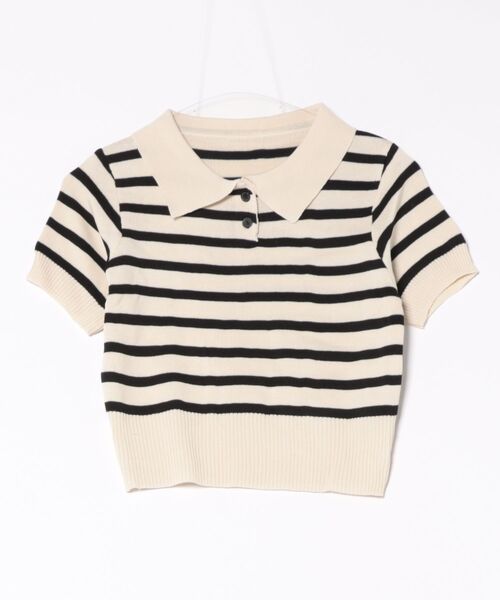 STYLEBLOCK(スタイルブロック)の「ボーダー柄半袖ニットポロシャツ(ニット/セーター・レディース・ベージュ系その他/カーキ/ブルー/ブラウン系その他/ブラック/ホワイト・FREE)」の11枚目の写真