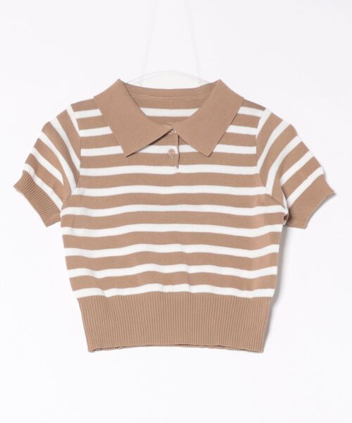 STYLEBLOCK(スタイルブロック)の「ボーダー柄半袖ニットポロシャツ(ニット/セーター・レディース・ベージュ系その他/カーキ/ブルー/ブラウン系その他/ブラック/ホワイト・FREE)」の12枚目の写真
