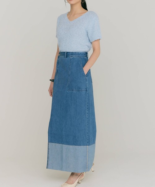 BLUE×PALANG（ブルーパラン）の「SLIT LONG DENIM SKIRT（デニムスカート・レディース・ライトブルー/ダークブルー・MEDIUM/SMALL）」の4枚目の写真