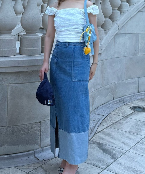 BLUE×PALANG（ブルーパラン）の「SLIT LONG DENIM SKIRT（デニムスカート・レディース・ライトブルー/ダークブルー・MEDIUM/SMALL）」の22枚目の写真