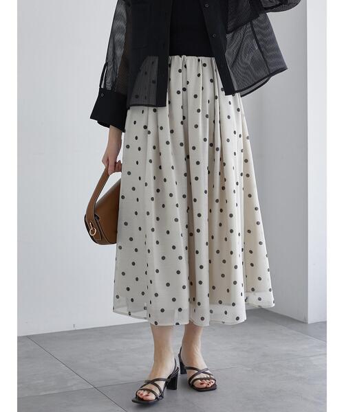 Te chichi（テチチ）の「ドットタックフレアスカート（スカート・レディース・ブラック/ベージュ・F）」の2枚目の写真