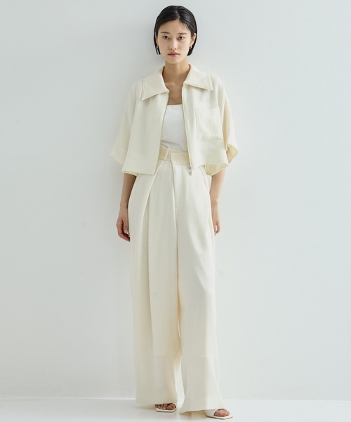 STUDIOUS（ステュディオス）の「【STUDIOUS/ステュディオス】Asymmetric Front Mesh Trousers/アシンメトリックフロントメッシュトラウザーズパンツ（その他パンツ・レディース・アイボリー/ブラック・1/2）」の10枚目の写真