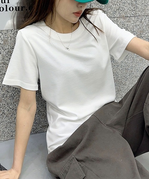 BANICO(バニコ)の「ネック配色シンプルTシャツ (SS)(Tシャツ/カットソー・レディース・グレー/ホワイト/ネイビー/ベージュ・FREE)」の8枚目の写真
