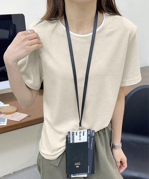 BANICO(バニコ)の「ネック配色シンプルTシャツ (SS)(Tシャツ/カットソー・レディース・グレー/ホワイト/ネイビー/ベージュ・FREE)」の17枚目の写真