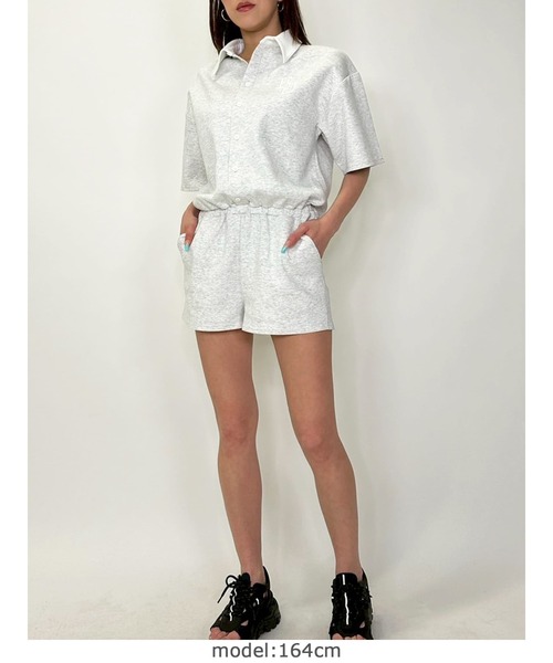 EGOIST（エゴイスト）の「ラガーシャツ半袖オールインワン（つなぎ/オールインワン・レディース・ブラック/ネイビー・FREE）」の4枚目の写真