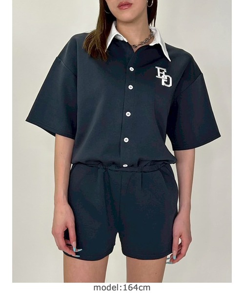 EGOIST（エゴイスト）の「ラガーシャツ半袖オールインワン（つなぎ/オールインワン・レディース・ブラック/ネイビー・FREE）」の5枚目の写真