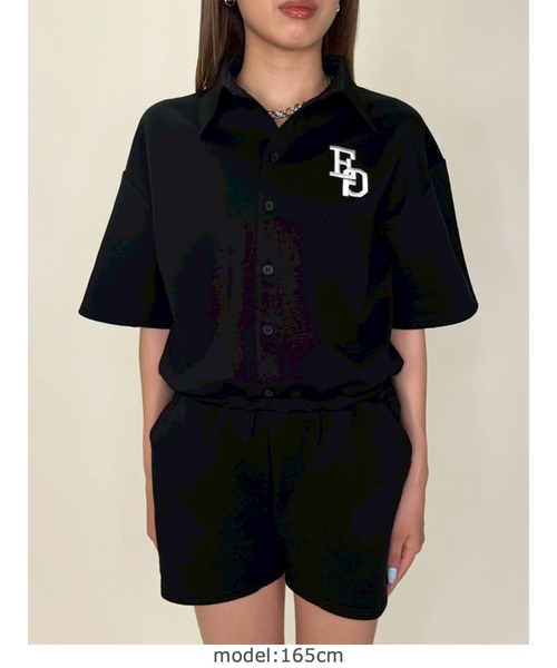 EGOIST（エゴイスト）の「ラガーシャツ半袖オールインワン（つなぎ/オールインワン・レディース・ブラック/ネイビー・FREE）」の9枚目の写真