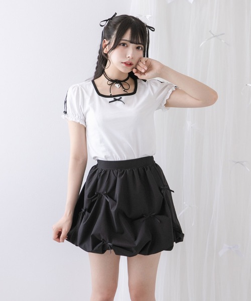 DearMyLoveRose(ディアマイラブローズ)の「ミニパフスリーブカットソー【大きいサイズ有り】(Tシャツ/カットソー・レディース・ホワイト/ライトピンク/ブラック・MEDIUM/LARGE/LL/3L)」の5枚目の写真