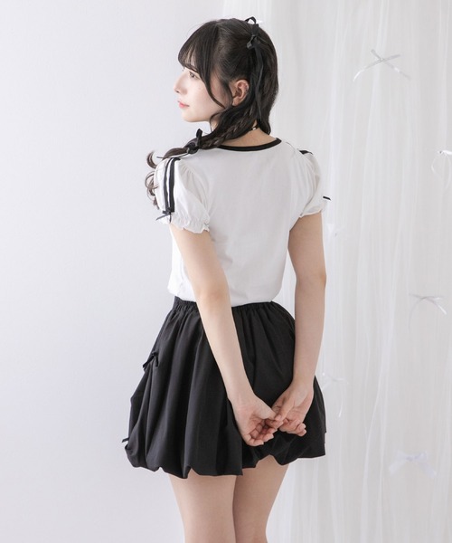DearMyLoveRose(ディアマイラブローズ)の「ミニパフスリーブカットソー【大きいサイズ有り】(Tシャツ/カットソー・レディース・ホワイト/ライトピンク/ブラック・MEDIUM/LARGE/LL/3L)」の6枚目の写真