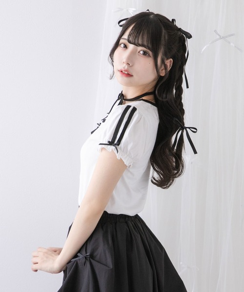 DearMyLoveRose(ディアマイラブローズ)の「ミニパフスリーブカットソー【大きいサイズ有り】(Tシャツ/カットソー・レディース・ホワイト/ライトピンク/ブラック・MEDIUM/LARGE/LL/3L)」の7枚目の写真
