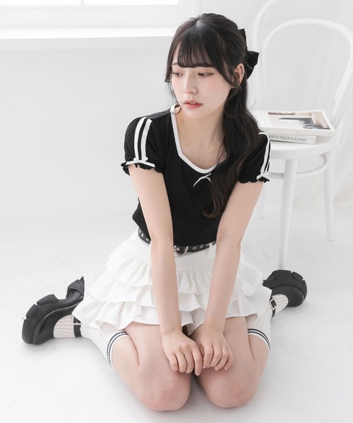 DearMyLoveRose(ディアマイラブローズ)の「ミニパフスリーブカットソー【大きいサイズ有り】(Tシャツ/カットソー・レディース・ホワイト/ライトピンク/ブラック・MEDIUM/LARGE/LL/3L)」の10枚目の写真