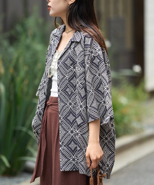 CIAOPANIC TYPY（チャオパニックティピー）の「■アフリカンバティックヴィンテージ柄オープンカラーシャツ（シャツ/ブラウス・メンズ・ネイビー/ブラック・LARGE/MEDIUM）」の4枚目の写真