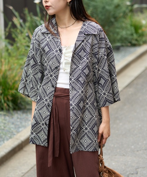 CIAOPANIC TYPY（チャオパニックティピー）の「■アフリカンバティックヴィンテージ柄オープンカラーシャツ（シャツ/ブラウス・メンズ・ネイビー/ブラック・LARGE/MEDIUM）」の3枚目の写真