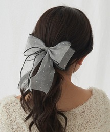 MAGASIN DE MODE Chou Chou（マガジンデモードシュシュ）の「【MAGASIN DE MODE Chou Chou】ヘアカフ ダブル リボン シアー ドット パイピング ヘアポニー ポニーフック　OSWY（バレッタ/ヘアクリップ・レディース）」