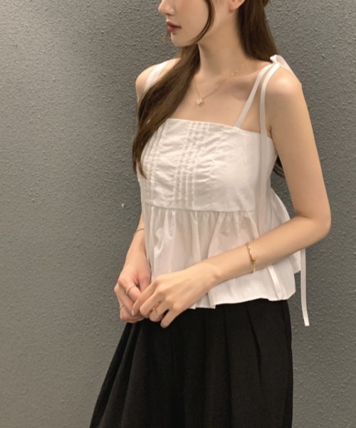 Dream garden（ドリームガーデン）の「バックシャーリング ロング肩紐リボン ペプラムキャミ（ワンピース・レディース・ホワイト/ブラック・FREE）」の15枚目の写真