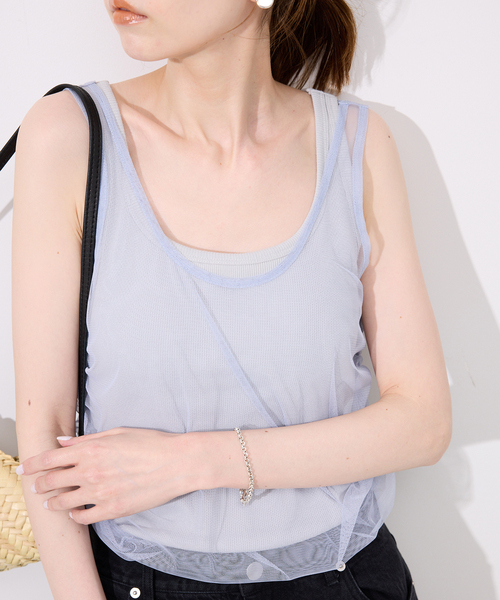 セール】チュールタンクパット付きキャミ SET（Tシャツ