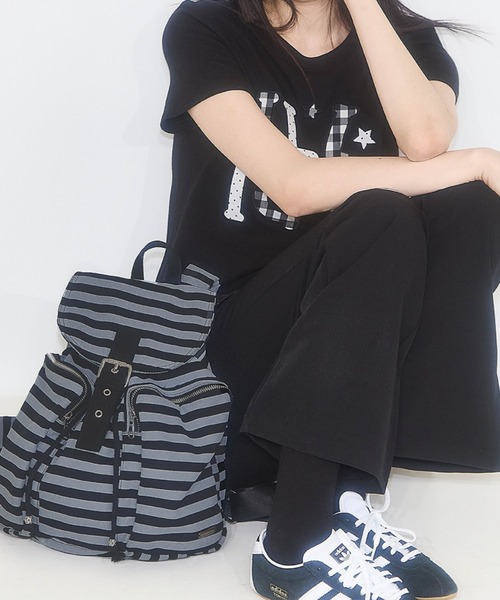【ILLIGO】Pattern Buckle Backpack illigo - Pattern Buckle Backpack Stripe Black – lolamoon.co